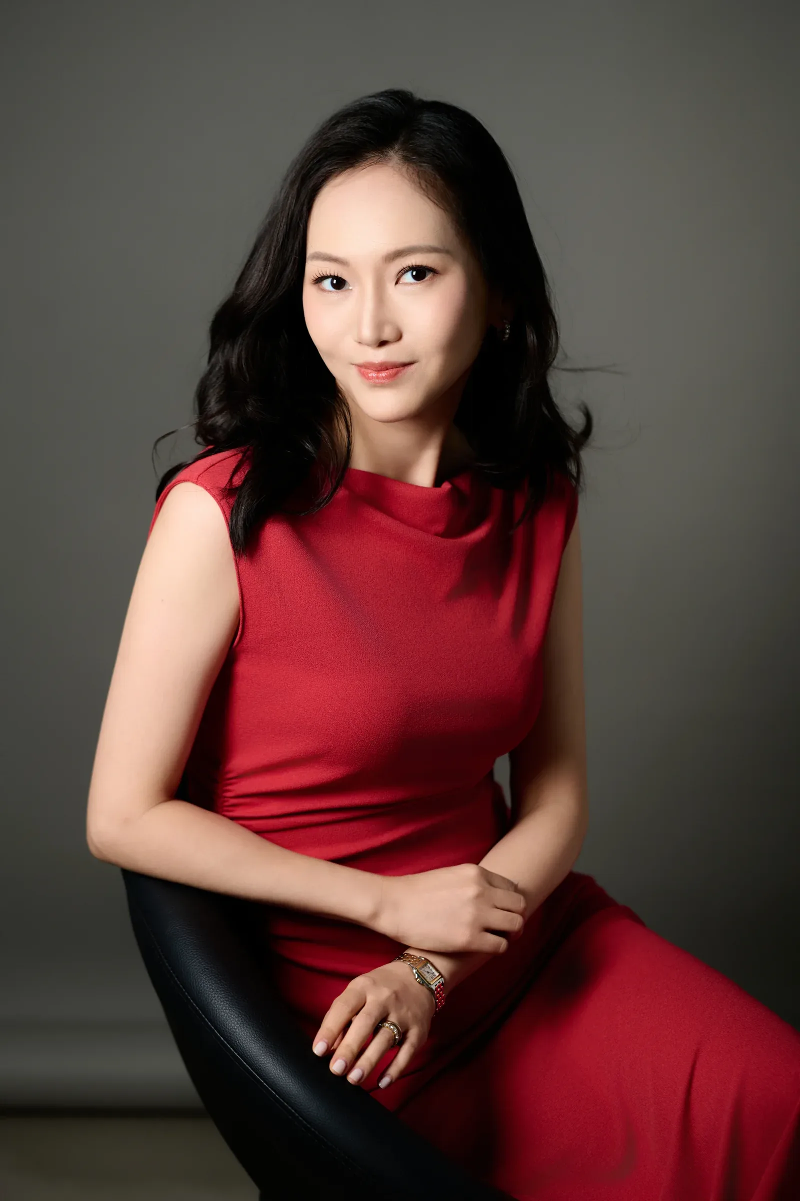 Grace Shao, Seated, red dress